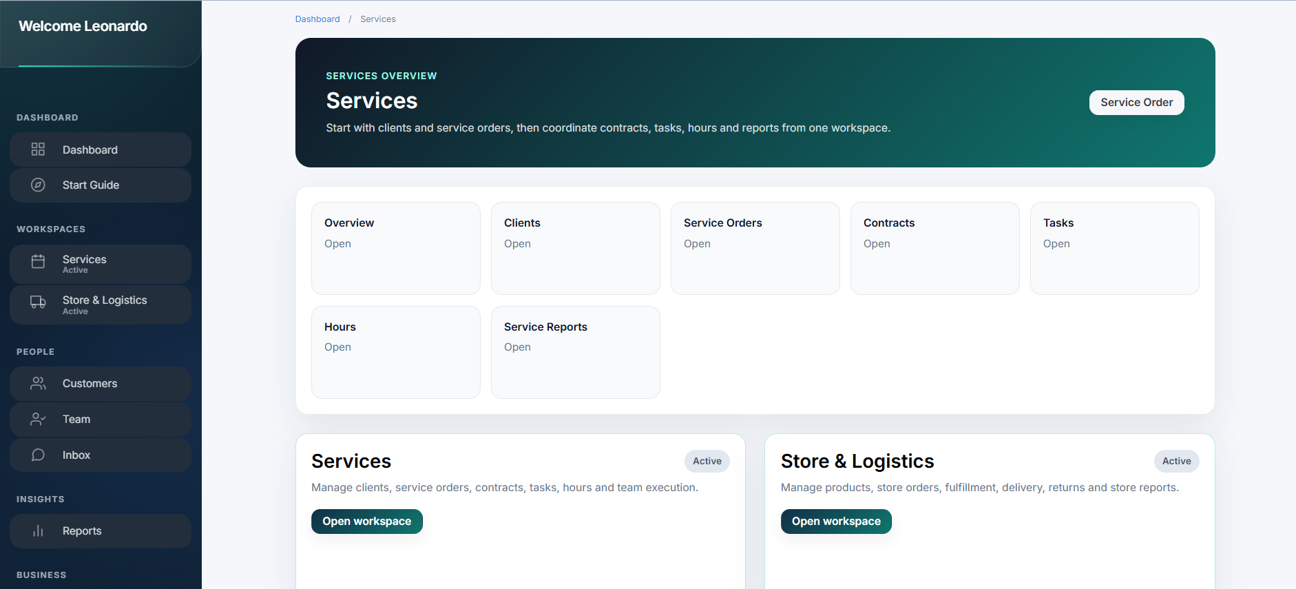 Ophyra dashboard workspace preview 2